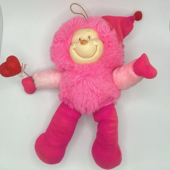Vintage 80s Flower Pets Pink Sprite Plush Stuffed Animal Doll Toy Rubber Face - Picture 1 of 10